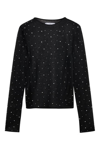 Pull-over maille fine strass - Noir