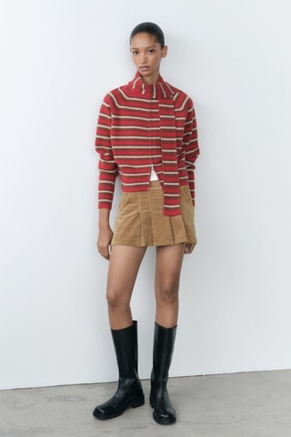 Cardigan rayures écharpe - Rouge