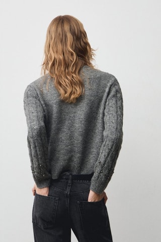 Pull-over torsades détail perles - Gris