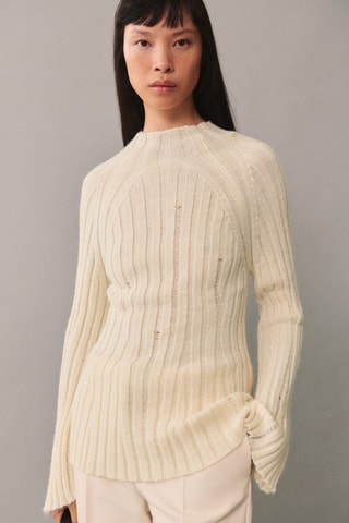 Pull-over maille côtelée lâche - Ecru