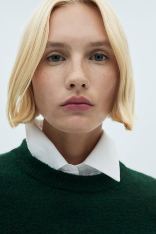 Pull-over maille coton lin col rond - Vert