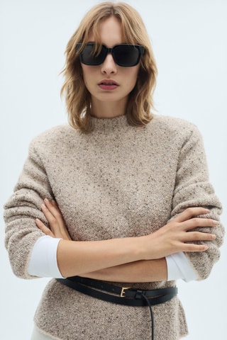 Pull-over maille côtelée col montant - Gris clair