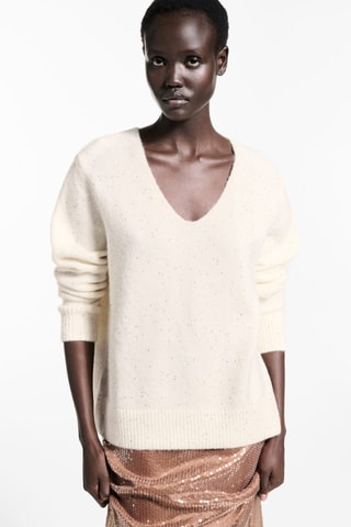 Pull-over col V paillettes - Doré