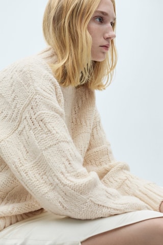 Pull-over maille épaisse col montant - Ecru