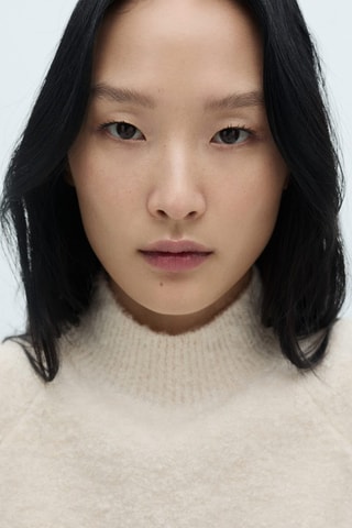 Pull-over tissu bouclette col montant - Ecru