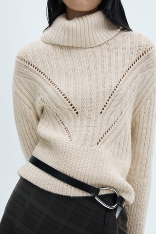 Pull-over col roulé détail maille lâche - Ecru