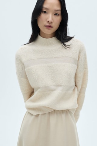 Pull-over empiècements col montant - Ecru