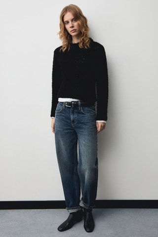 Pull-over en maille effet fourrure - Noir