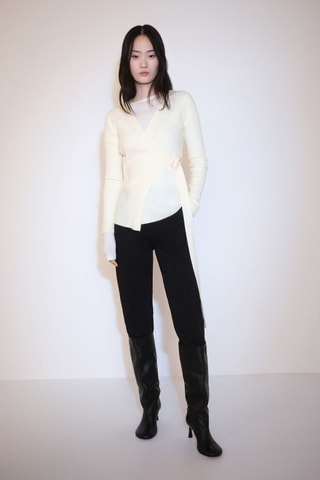 Cardigan maille côtelée boucle - Ecru