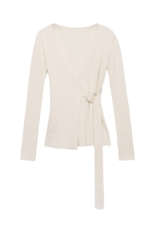 Cardigan maille côtelée boucle - Ecru