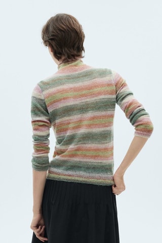 Pull-over rayé col roulé - Rose