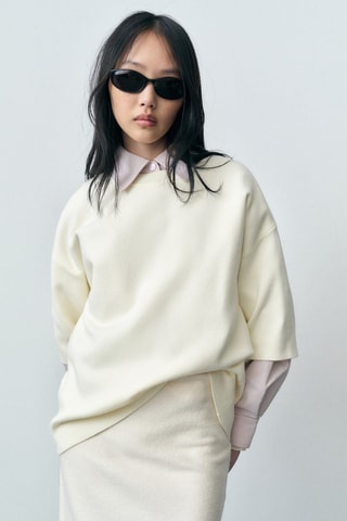 Pull-over maille fine manches courtes - Blanc