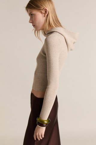 Pull-over maille côtelée capuche - Gris clair