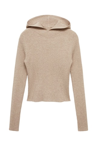 Pull-over maille côtelée capuche - Gris clair