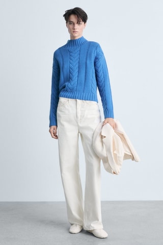 Pull-over torsades col montant - Bleu électrique