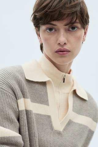 Pull-over maille col polo - Gris