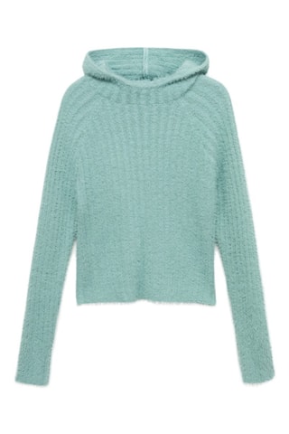 Pull-over capuche imitation fourrure - Turquoise