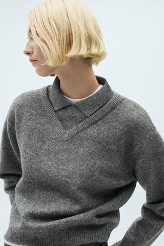 Pull-over col chemise combiné - Anthracite