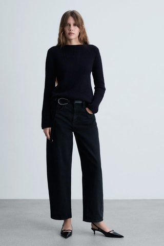 Pull-over maille col montant - Bleu marine