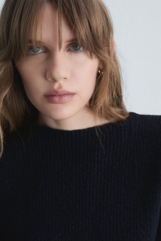 Pull-over maille col montant - Bleu marine