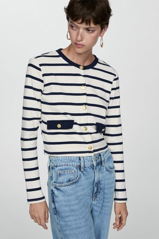 Cardigan rayures boutons - Écru