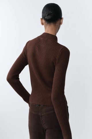 Cardigan maille côtelée empiècement contrastant - Marron