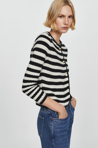 Cardigan rayures boutons bijoux - Blanc cassé