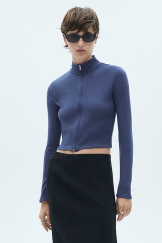 Cardigan col montant fermeture Éclair - Bleu