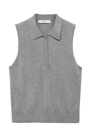 Gilet maille fine col polo - Gris chiné