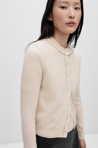 Cardigan 100 % laine coutures décoratives - Beige