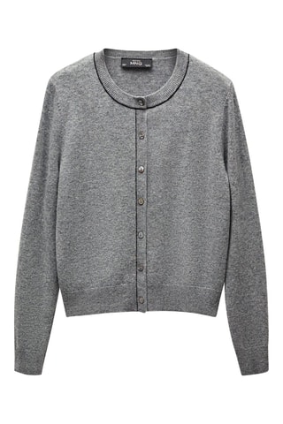 Cardigan 100 % laine coutures décoratives - Gris chiné