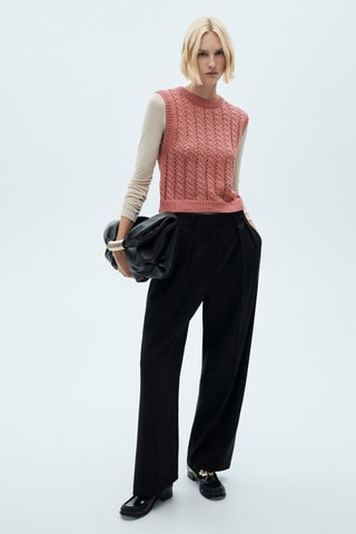 Gilet maille détails ajourés - Rose pâle