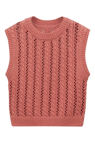 Gilet maille détails ajourés - Rose pâle