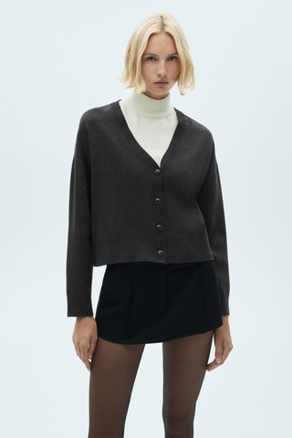 Cardigan maille col V - Gris foncé chiné