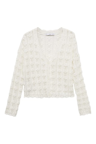 Cardigan maille crochet - Blanc cassé