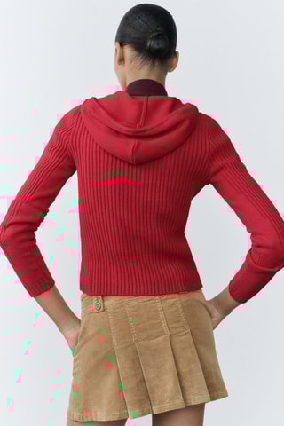Cardigan maille côtelée capuche - Rouge