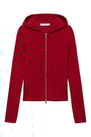Cardigan maille côtelée capuche - Rouge
