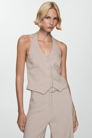 Gilet emmanchures américaines rayures tennis - Beige