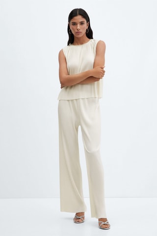 Pantalon wideleg plissé - Écru