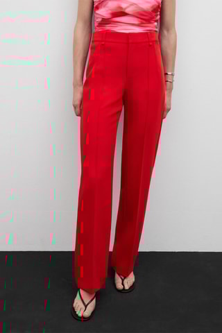 Pantalon droit coutures décoratives - Rouge