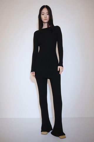 Pantalon évasé maille côtelée - Noir