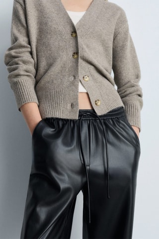 Pantalon taille élastique similicuir - Noir