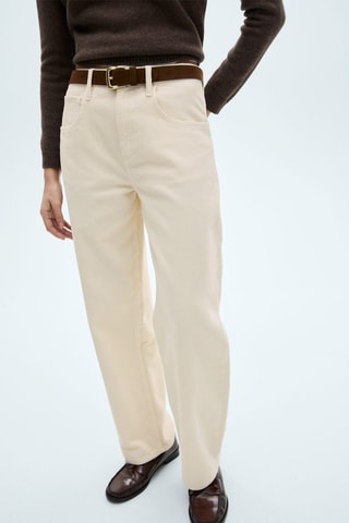 Pantalon velours côtelé balloon taille haute - Blanc cassé