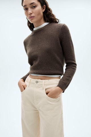 Pantalon velours côtelé balloon taille haute - Blanc cassé