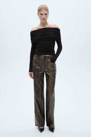 Pantalon droit similicuir serpent - Beige