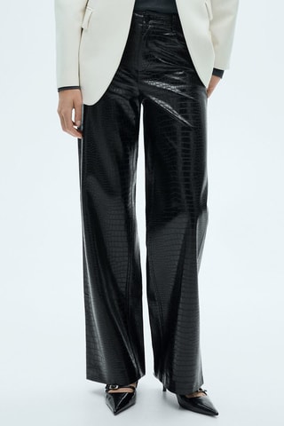 Pantalon droit similicuir serpent - Noir