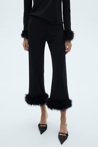 Pantalon crop détail plumes - Noir