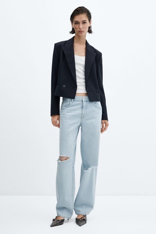 Jean wideleg déchirures décoratives Bleu clair