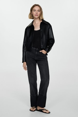 Jean droit à revers - Noir