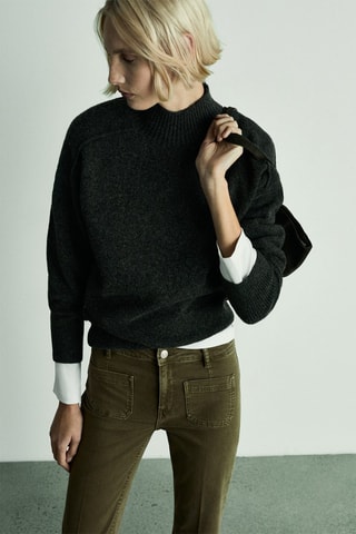 Jean flare crop poches - Kaki